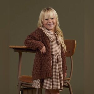 Rylee + Cru Girls Bubble Knit Cardigan Sweater Shrug Jacket Cedar brown 2T 3T